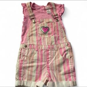 Little Lass Pink Striped Girls Overall Set